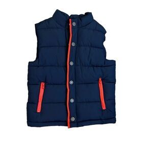 Janie and Jack navy blue with red trim button up puffer vest 3/4 years